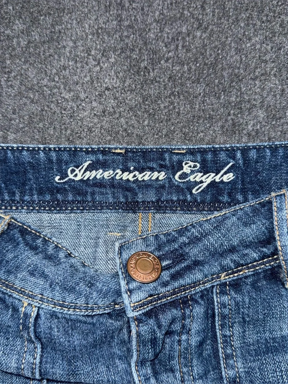 VTG Y2K American Eagle Low Rise Micro Mini Jean Skirt Distressed Denim Utility 2